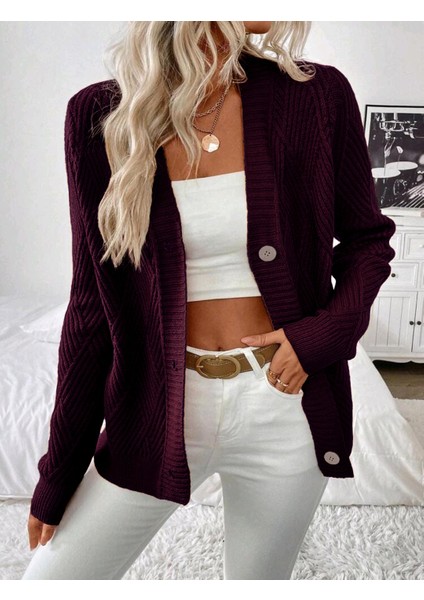 Baklava Desenli Düğmeli Model Dokuma Detaylı Uzun Kollu Triko Hırka fırsatları