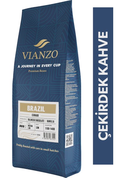 Brazil Cerrado Çekirdek Kahve, Arabica 250 G