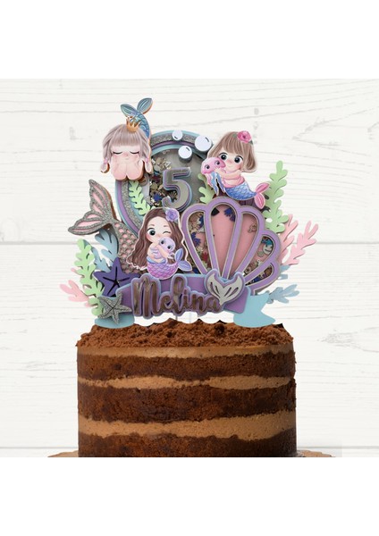 Deniz Kızı Temalı Kız Çocuk Doğum Günü Isme Özel Pasta Parti Süsü Deniz Kızı Cake Topper (26X21 Cm)