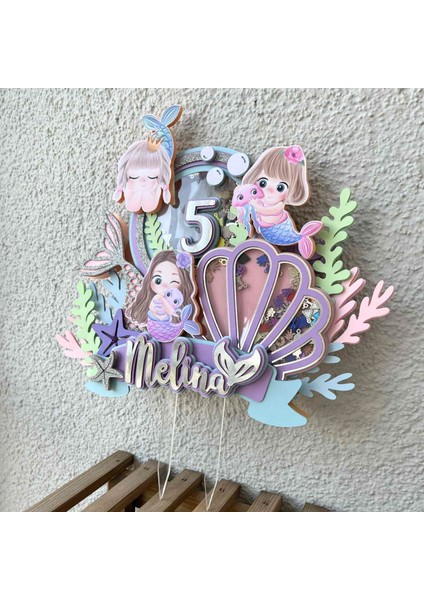 Deniz Kızı Temalı Kız Çocuk Doğum Günü Isme Özel Pasta Parti Süsü Deniz Kızı Cake Topper (26X21 Cm) modelleri
