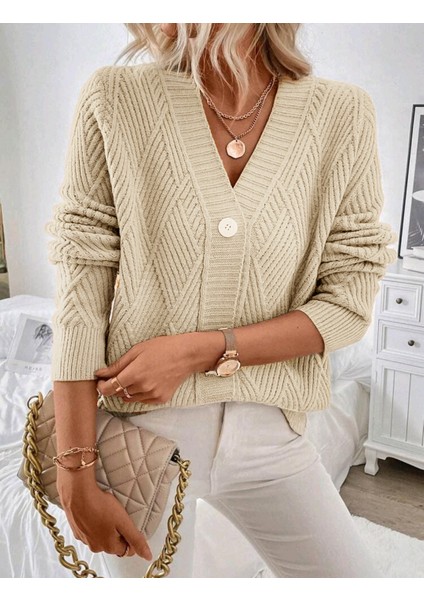 Baklava Desenli Düğmeli Model Dokuma Detaylı Uzun Kollu Triko Hırka fiyatları