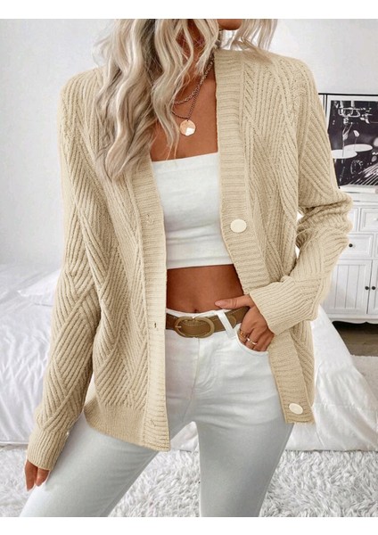 Baklava Desenli Düğmeli Model Dokuma Detaylı Uzun Kollu Triko Hırka modelleri