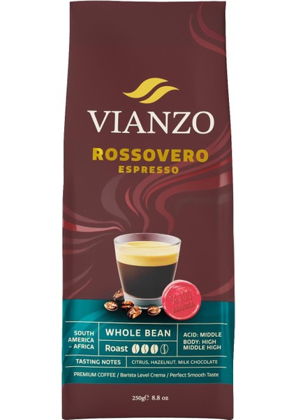 Rossovero Espresso Çekirdek Kahve, Arabica 250 G fiyatları