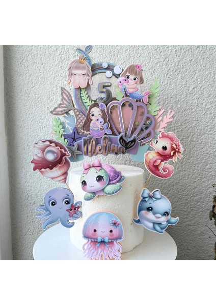 Deniz Kızı Temalı Kız Çocuk Doğum Günü Isme Özel 3D Pasta Parti Cupcake Süsü Seti (26X21CM) fırsatları