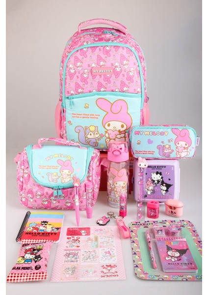 Dekomus Ile Yeni Sezon Lisanslı My Melody&best Frıends "melopınk Koleksiyonu" Full Kırtasiye Seti Okul,kalem ve Termoslu Beslenme Çantası Ile 500 ml Matara,beslenme Kutusu "dekomus Cep Defteri Hediyeli"
