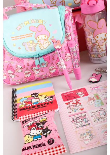 Dekomus Ile Yeni Sezon Lisanslı My Melody&best Frıends "melopınk Koleksiyonu" Full Kırtasiye Seti Okul,kalem ve Termoslu Beslenme Çantası Ile 500 ml Matara,beslenme Kutusu "dekomus Cep Defteri Hediyeli"