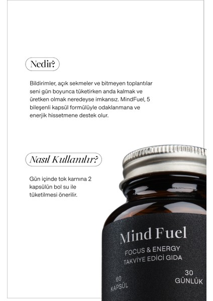- MindFuel Lepidyum,L-Tirozin, Kırmızı Kore Ginsengi,Ginkgo ve Vitamin B12 İçeren Takviye Edici Gıda fiyatları