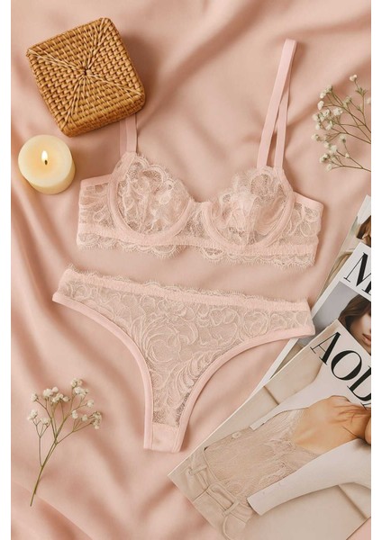 Dantel Detaylı Soft Pembe Bralet Külot Takımı - Şık ve Zarif Tasarım