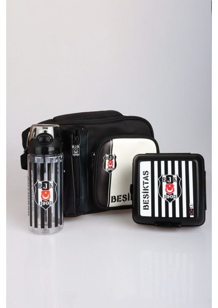 Yeni Sezon Lisanslı Beşiktaş 3 Bölmeli Çubuklu Beslenme Çantası,beslenme Kabı ve Matara Seti