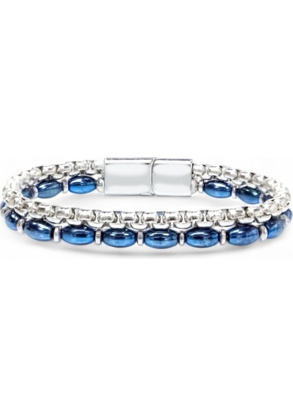 Çelik Zincirli Gümüş Ve Mavi Arpa Hematit Bileklik 31832B21D5