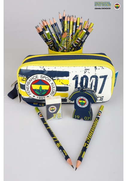 Dekomus Ile Lisanslı Fenerbahçe Kalem Çantası,2'li Kurşun Kalem,silgi ve Çift Bıçaklı Kalemtraş Seti