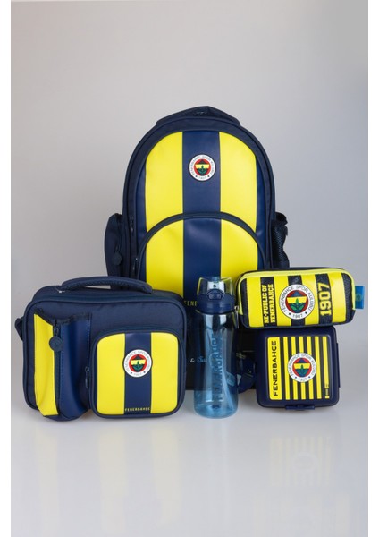 Yeni Sezon Lisanslı Fenerbahçe Full Set Çubuklu Okul,3 Bölmeli Beslenme Çantası ve Kalem Çantası Ile 700 ml Matara,beslenme Kabı