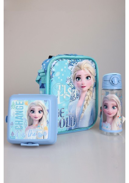 Dekomus Lisanslı Elsa Frozen "beslenme Çantası,beslenme Kabı ve 500 ml Trıtan Matara Okul Beslenme Seti