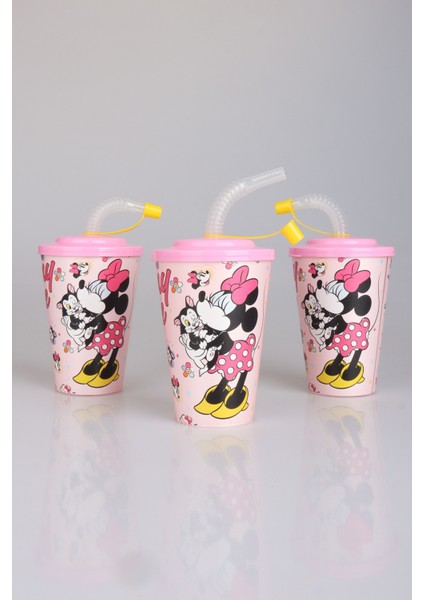 "dekomus Cep Defteri Hediyeli" Lisanslı Mınnıe Mouse Pipetli Bardak