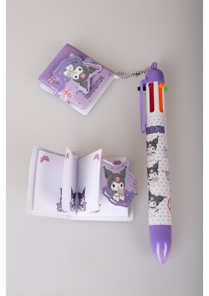 "dekomus Islak Mendil Hediyeli" Yeni Sezon Lisanslı Kuromı 6 Renkli Tükenmez Kalem ve Not Defteri 2'lisi