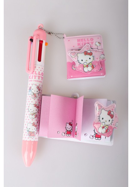 "dekomus Islak Mendil Hediyeli" Yeni Sezon Lisanslı Hello Kıtty 6 Renkli Tükenmez Kalem ve Not Defteri 2'lisi