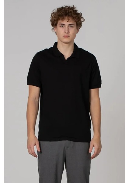 Erkek Açık Pat Likralı Polo V Yaka %100 Pamuk Pike T-Shirt