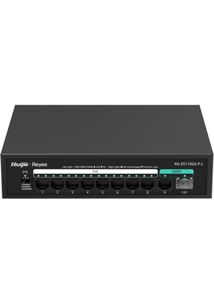 RUIJIE-REYEERG-ES110GS-P-L 8 Port Poe+ 10-100-1000 Mbps 1 Port 10-100-1000 Mbps Uplink + 1 Port Sfp