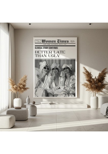Şık Kadınlar ve Kokteyller Siyah Beyaz Gazete Stil Tablo fırsatları