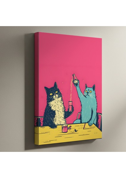 Kediler ve Kokteyller Soyut Sanat Tablosu