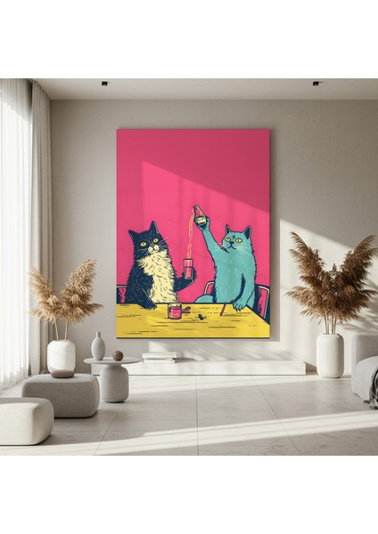 Kediler ve Kokteyller Soyut Sanat Tablosu fırsatları