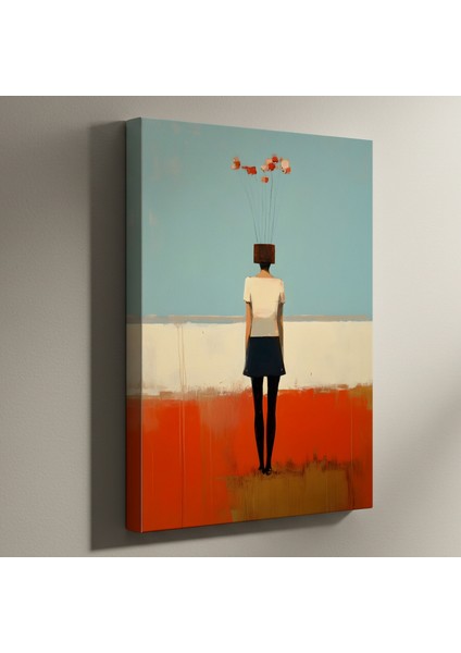 Soyut Kadın Figürü ve Çiçekler Tablosu