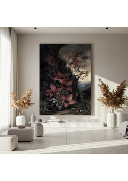 Karanlık Romantizm Tarzı Koyu Kırmızı Çiçekler Soyut Sanat Tablosu fırsatları