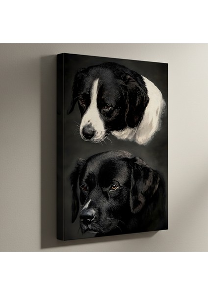 Siyah Beyaz Köpek Portreleri Tablosu