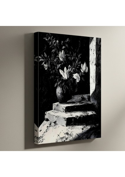 Monokromatik Magnolya ve Merdiven Soyut Sanat Tablosu