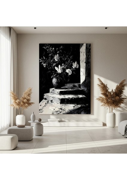 Monokromatik Magnolya ve Merdiven Soyut Sanat Tablosu fırsatları