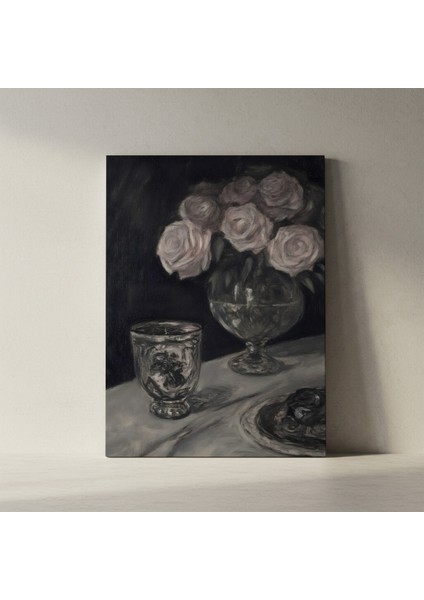 Karanlık Tonlarda Gül Buketi Soyut Yağlı Boya Tablosu fiyatları
