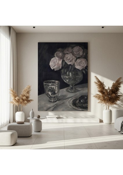 Karanlık Tonlarda Gül Buketi Soyut Yağlı Boya Tablosu fırsatları