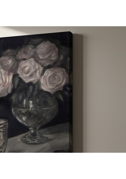 Karanlık Tonlarda Gül Buketi Soyut Yağlı Boya Tablosu indirimleri