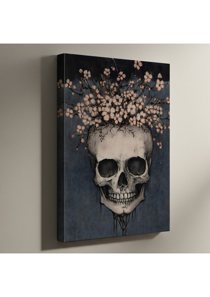 Kafatası ve Kiraz Çiçekleri Soyut Sanat Tablosu