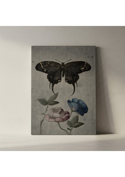 Karanlık Romantik Kelebek ve Çiçekler Soyut Sanat Tablosu fiyatları