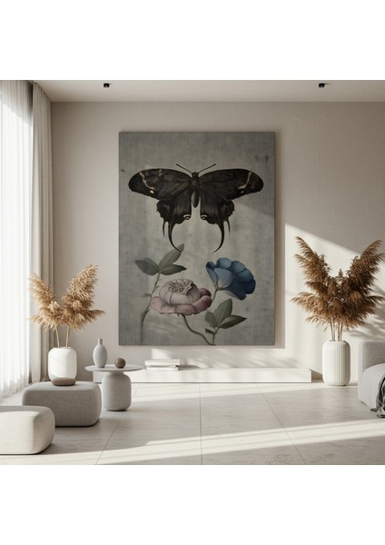 Karanlık Romantik Kelebek ve Çiçekler Soyut Sanat Tablosu fırsatları