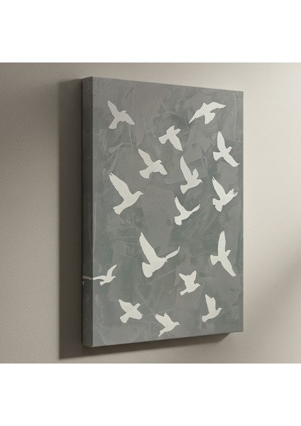 Gri Tonlarda Kuşlar Soyut Sanat Tablosu
