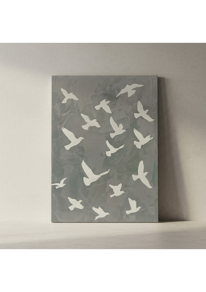 Gri Tonlarda Kuşlar Soyut Sanat Tablosu fiyatları