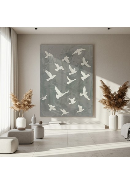 Gri Tonlarda Kuşlar Soyut Sanat Tablosu fırsatları