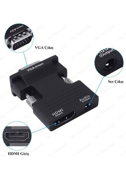 Ses Destekli HDMI Dişi To VGA Erkek Çevirivi Dönüştürücü fırsatları