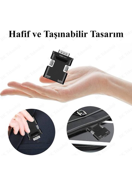Ses Destekli HDMI Dişi To VGA Erkek Çevirivi Dönüştürücü