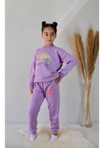 Matu Kids Lila Labubu Baskılı Kız Çocuk Alt Üst 3 Iplik Eşofman Takım 3/10 Yaş fiyatları