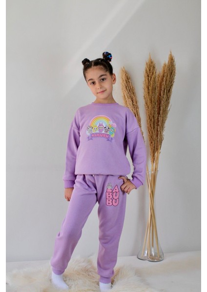 Matu Kids Lila Labubu Baskılı Kız Çocuk Alt Üst 3 Iplik Eşofman Takım 3/10 Yaş modelleri
