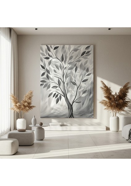 Gri Tonlarda Soyut Ağaç Tablosu fırsatları