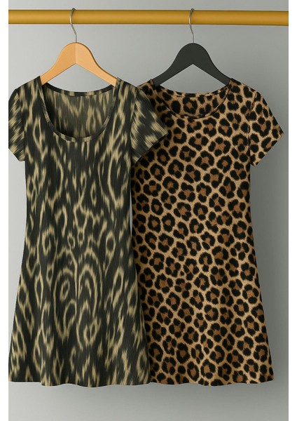 2 Adet Dökümlü Rahat Kalıp Günlük Penye Kumaş Elbise