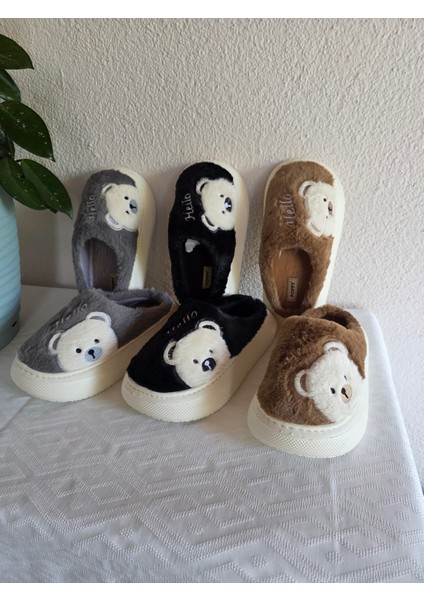 Kadın Ayıcık Desenli Rahat Peluş Ev Terliği 25BNT132 fırsatları