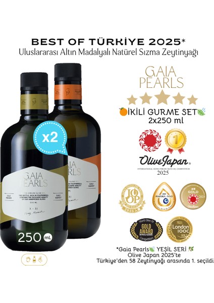 Ikili Gurme Set 250 ml x2 AB Coğrafi İşaretli Milas Memecik Erken Hasat Soğuk Sıkım Zeytinyağı
