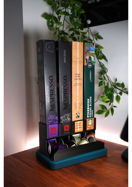 Dörtlü Kahve Kapsül Standı, Kahverengi Tablo ile Şık ve Kullanışlı Tasarım