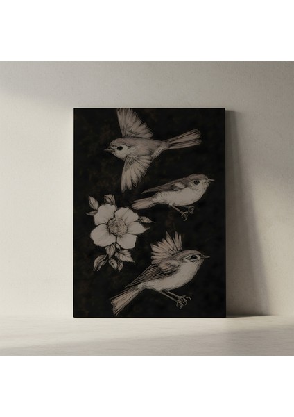 Karanlık Romantizm Kuşlar ve Gül Illüstrasyon Tablosu fiyatları