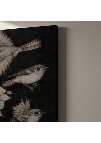 Karanlık Romantizm Kuşlar ve Gül Illüstrasyon Tablosu indirimleri